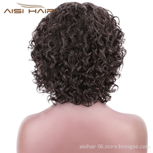 Aisi Hair New Design For Black Women Human Hair 100% Brazilian Hair Afro Kinky Curly Mixed Gray Brown Wig
